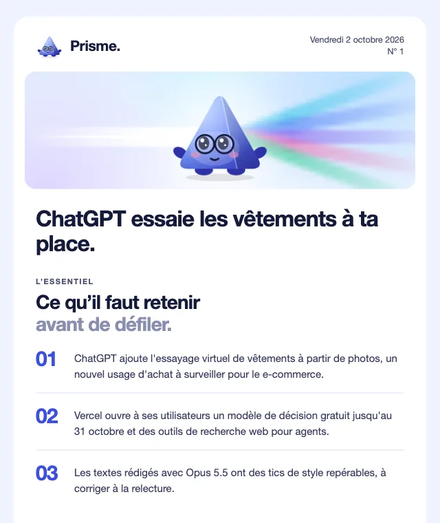 Le haut d’un numéro de Prisme : Tri, le titre du jour et les trois points essentiels.